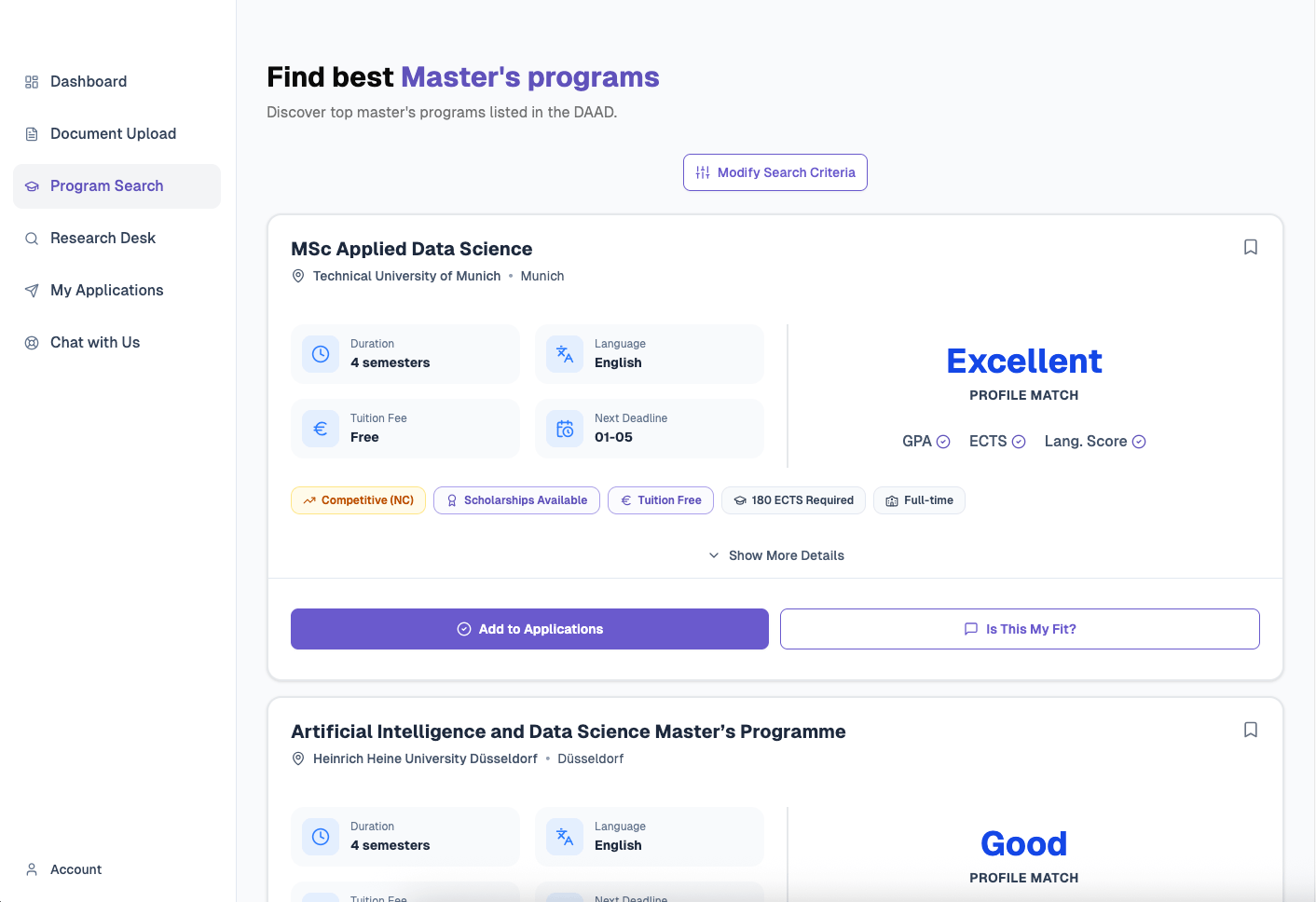 Program Search Interface