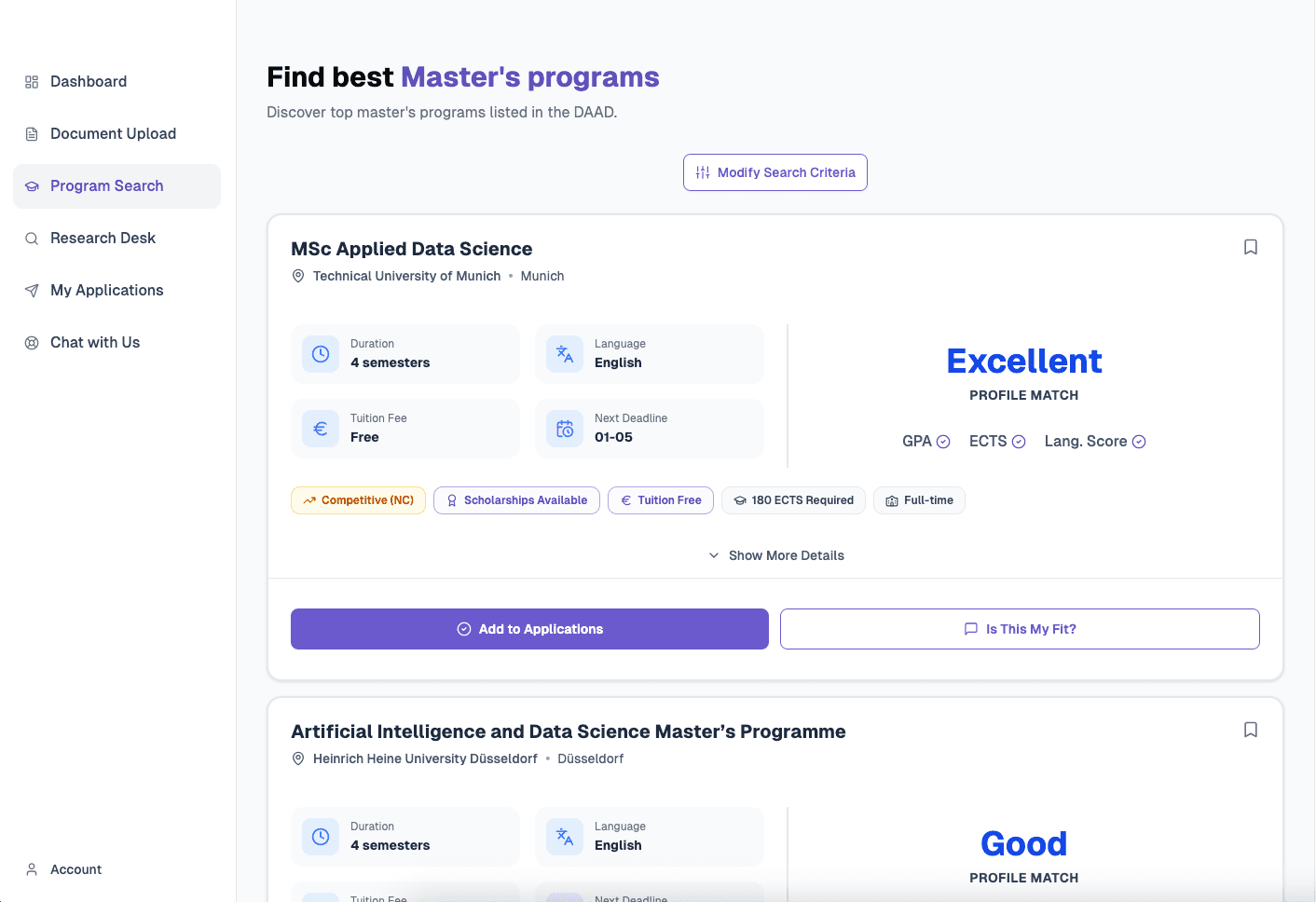 Program Search Interface